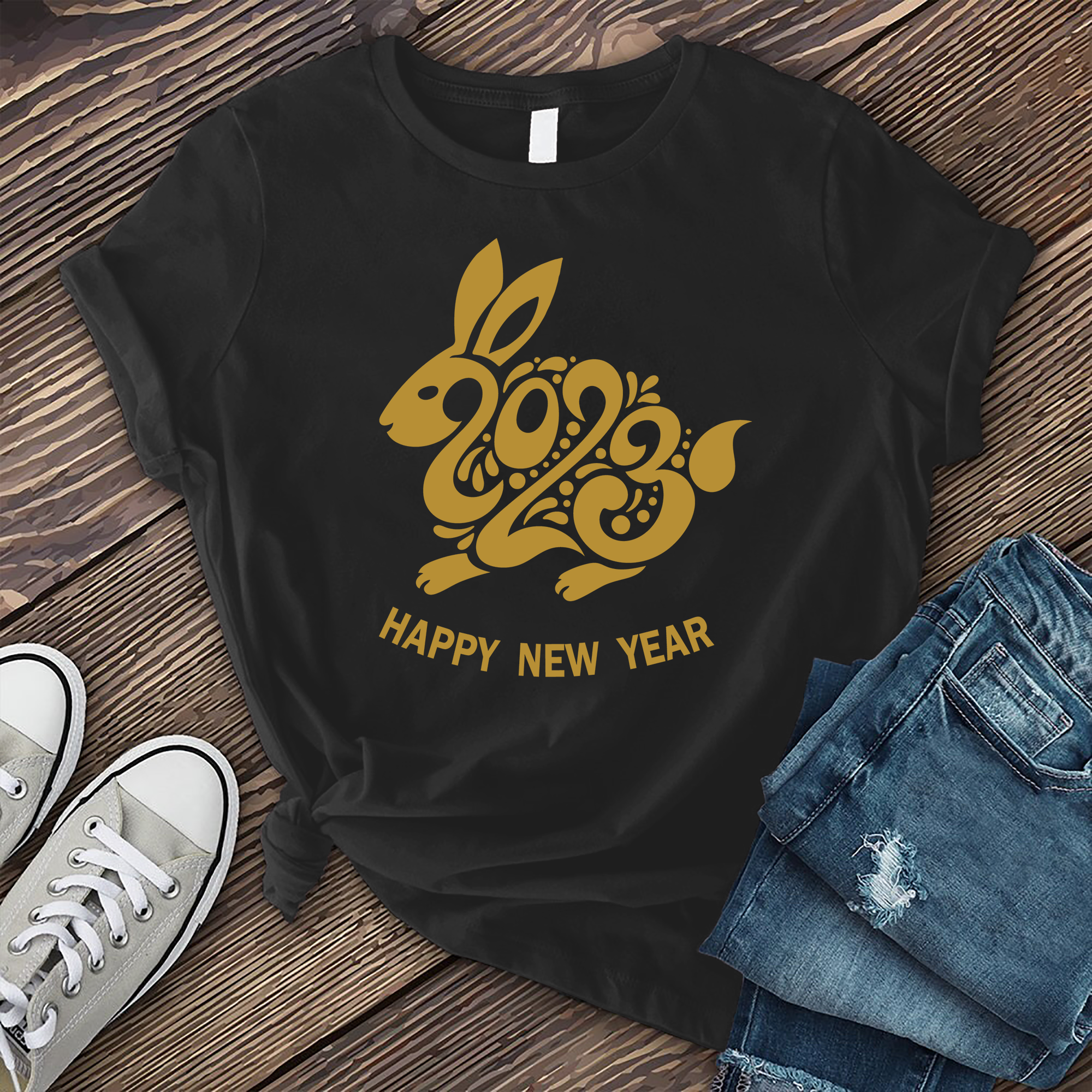 Golden Bunny Happy New Year Tee