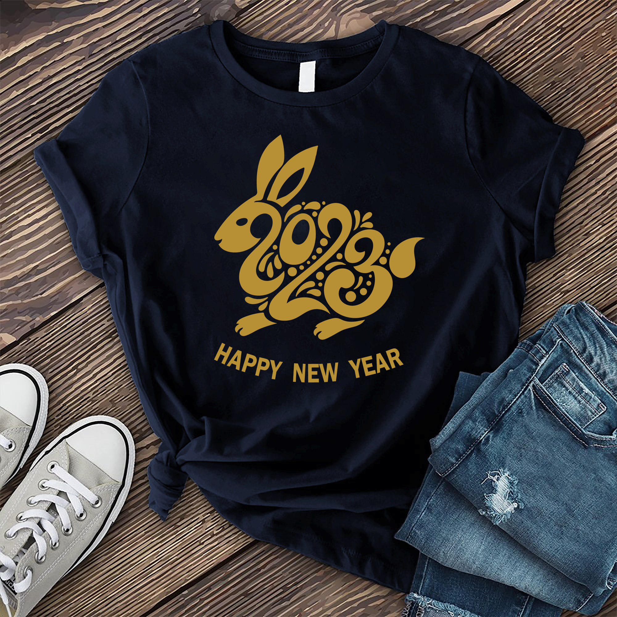 Golden Bunny Happy New Year Tee