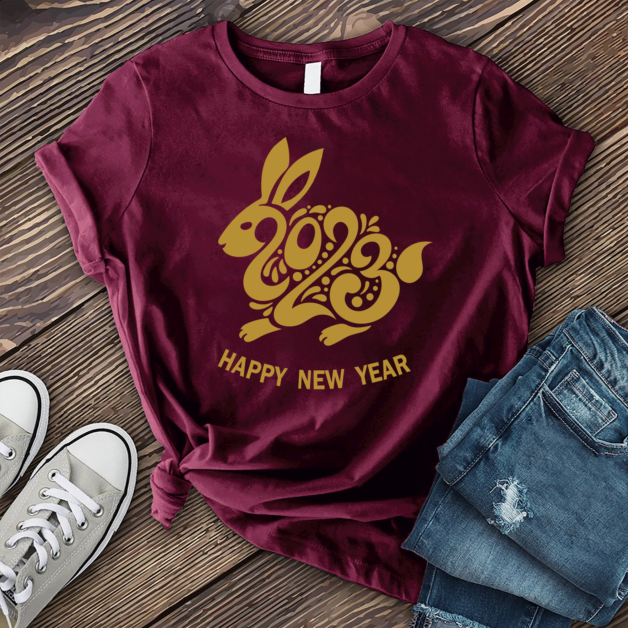 Golden Bunny Happy New Year Tee