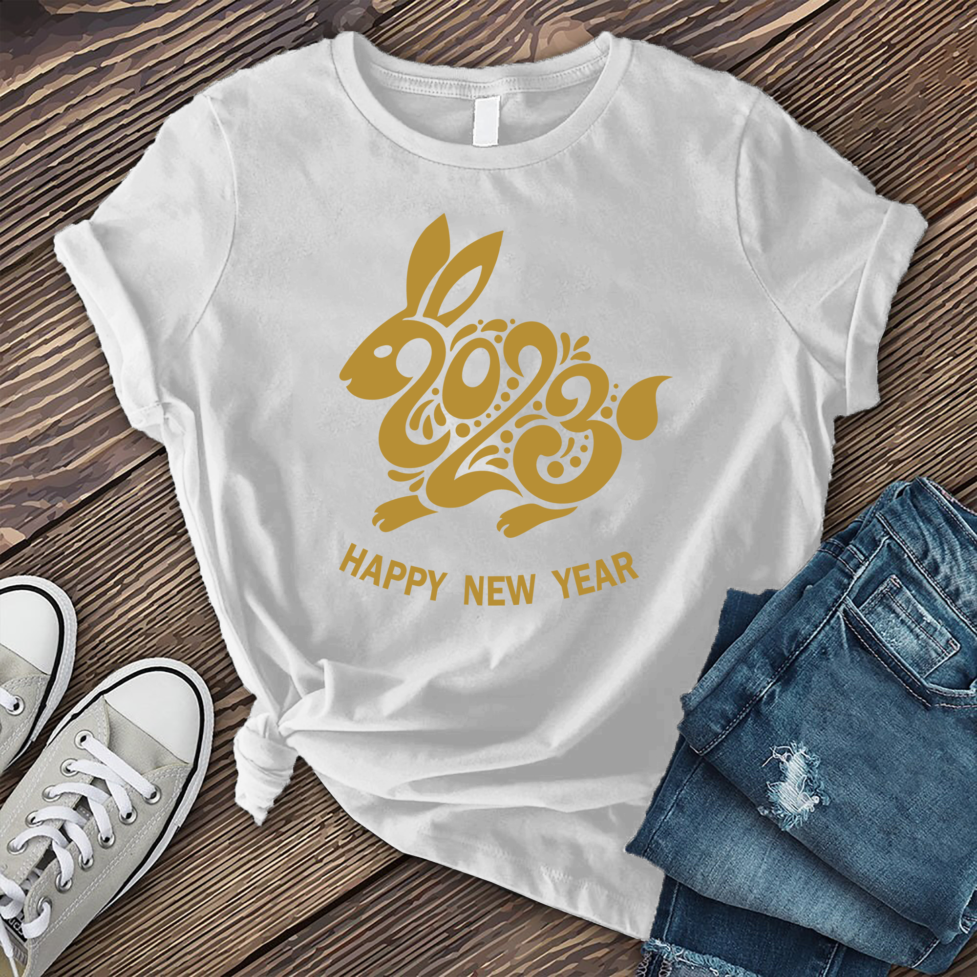 Golden Bunny Happy New Year Tee