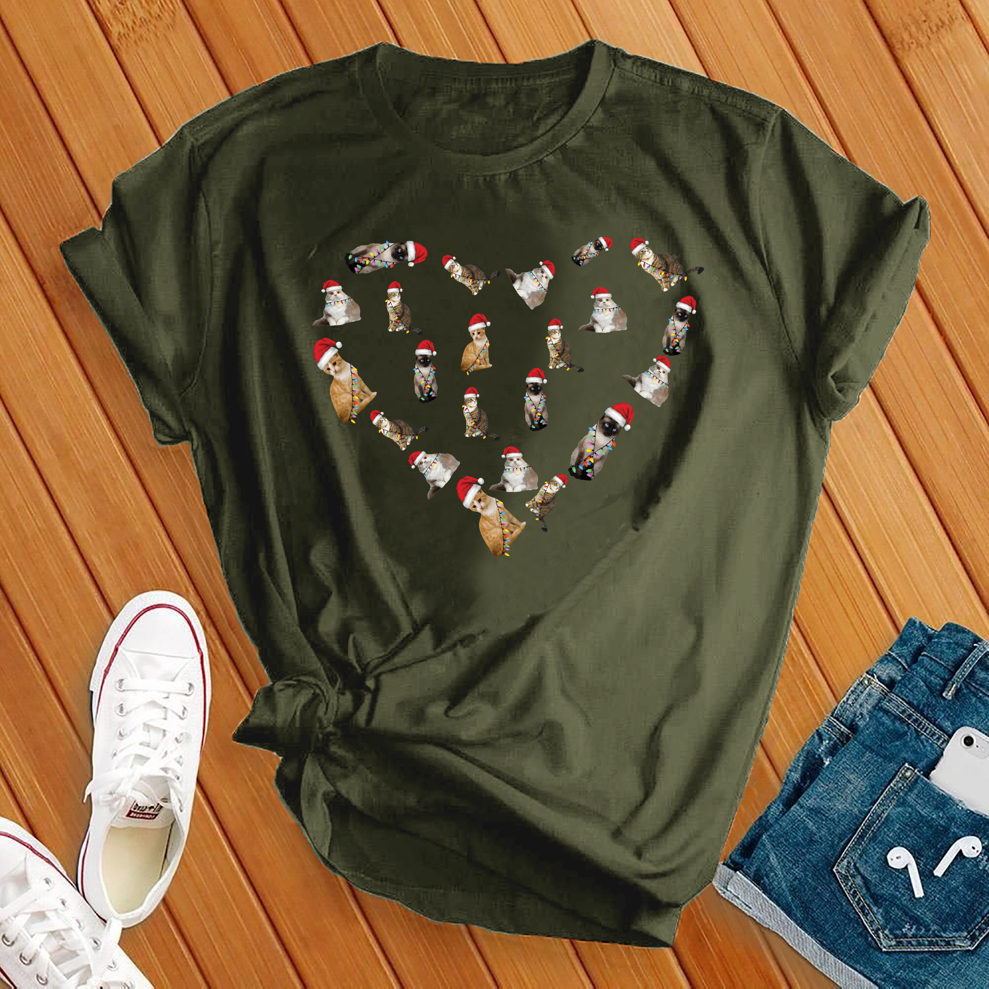 Christmas Cats Heart Tee